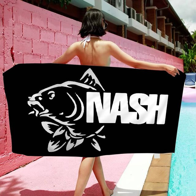 Nash Fishing Logo Mikrofaser-Strandtuch aus Baumwolle und Polyester, schnelltrocknend und super saugfähig, Schwarz, Breite: 30 cm, Länge: 60 cm - Bild 1