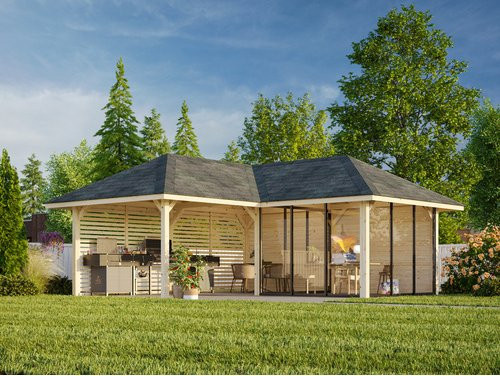 PALMAKO Pavillon Bianca Set 211 Slide aus Fichtenholz in Braun, B/T/H: 588 x 588 x 319 cm - Bild 1