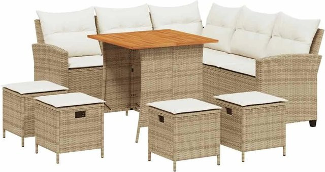 vidaXL 6-tlg. Garten-Sofagarnitur in L-Form aus Poly-Rattan mit Kissen in Beige-Creme - Bild 1