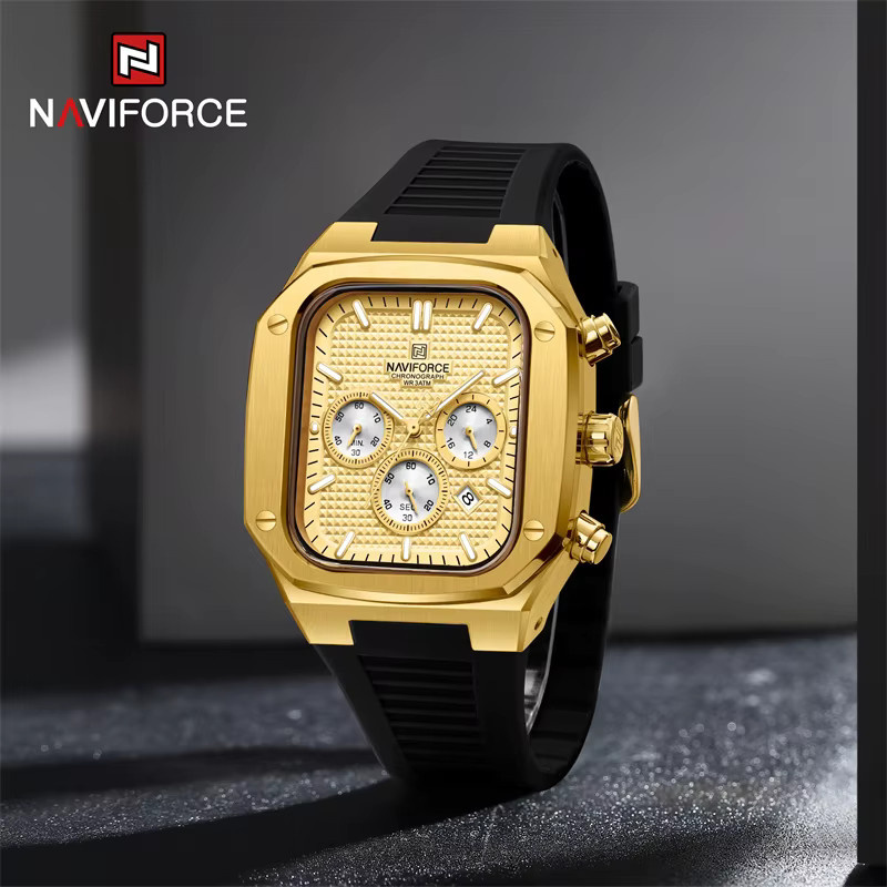 NAVIFORCE Armbanduhr, Quarz, Gold, Silikonarmband, Eckig, Herren - Bild 2