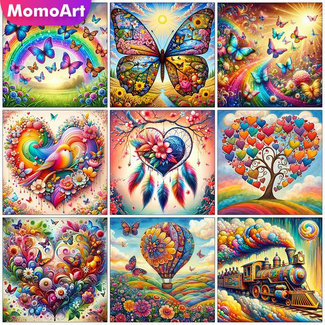 Momoart Diamant-Stickerei DIY Bastelset mit Liebesherz, Baum und Schmetterlingen in Multicolour als Wandkunst - Bild 1