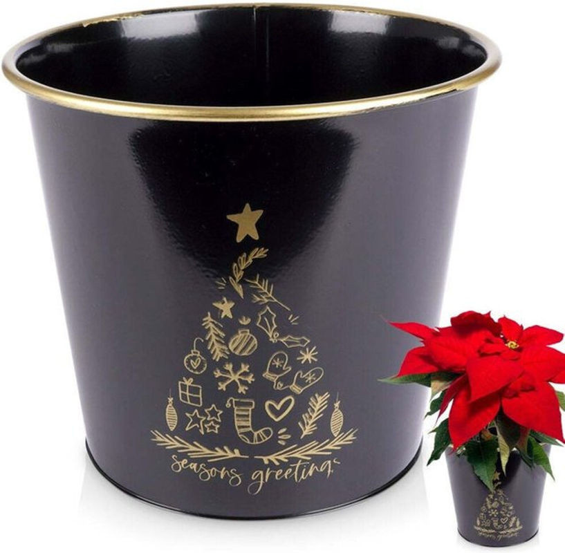HOME STYLING Metalleimer für Weihnachten, Schwarz, Durchmesser: 20,5 cm, Höhe: 18 cm - Bild 1
