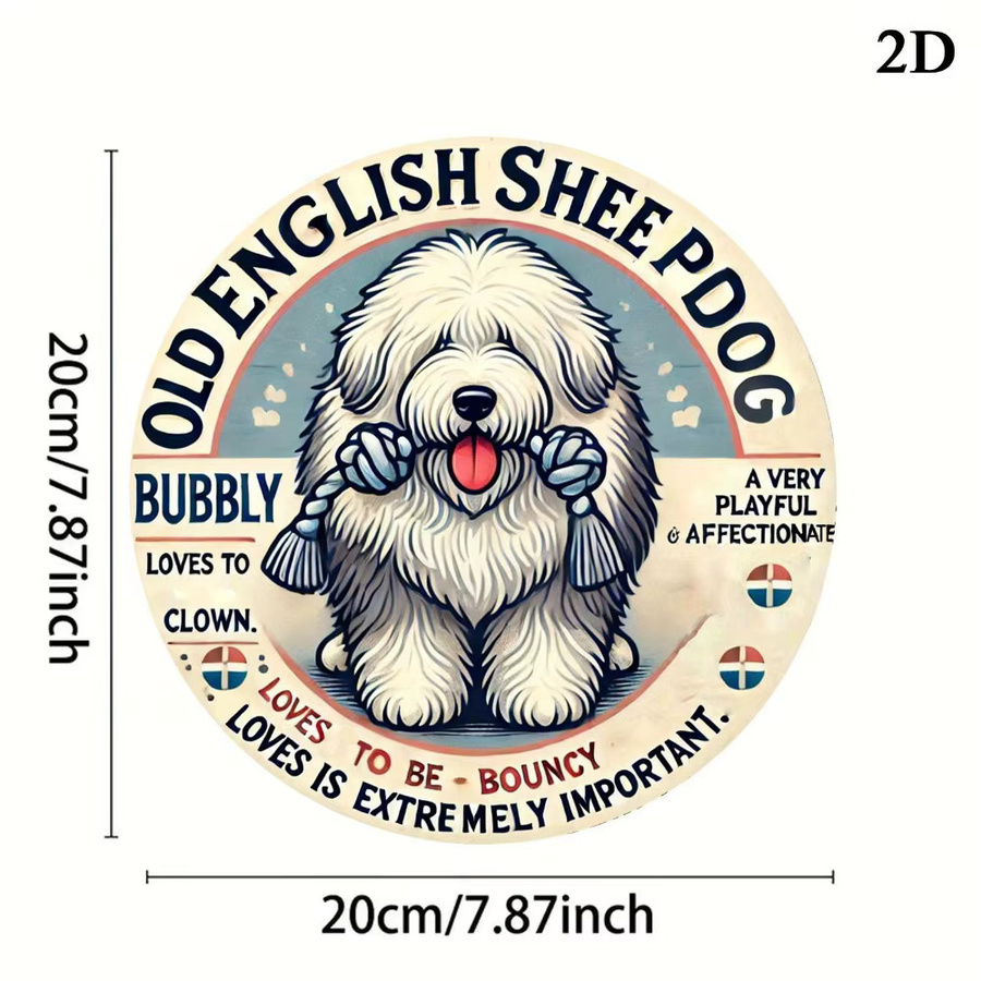 HELLOYOUNG Vintage Old English Sheepdog Metallschild rund, Mehrfarbig, Durchmesser: 20 cm - Bild 2