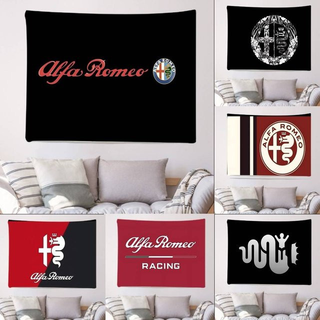 Rastar Alfa Romeo Logo Wandteppich Banner in Schwarz B: 70 cm, H: 50 cm - Bild 1