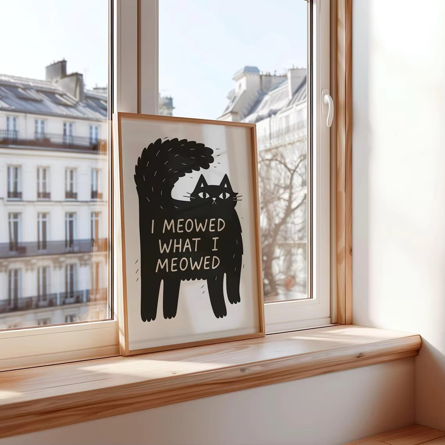 Lustiges Wandbild mit schwarzer Katze Ich miaute, was ich miaute, minimalistischer Digitaler Download als Wandkunst für Tierliebhaber - Bild 2