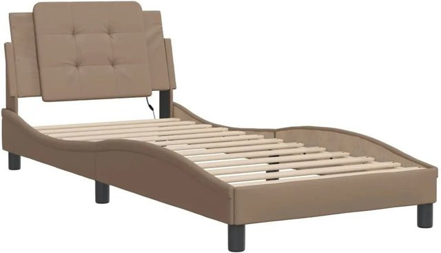 vidaXL Bettgestell Zadar in Cappuccino-Braun mit LED-Unterbettbeleuchtung und USB-Ladeport aus Kunstleder und Kiefernholz, B/T/H: 90 x 190 x 208 cm - Bild 1