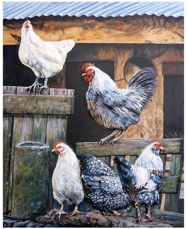 FIYO Diamond Painting Set 5D Huhn Motiv, Mehrfarbige DIY Stickerei mit runden Steinen zur Wanddekoration, B/H: 30 x 20 cm - Bild 1
