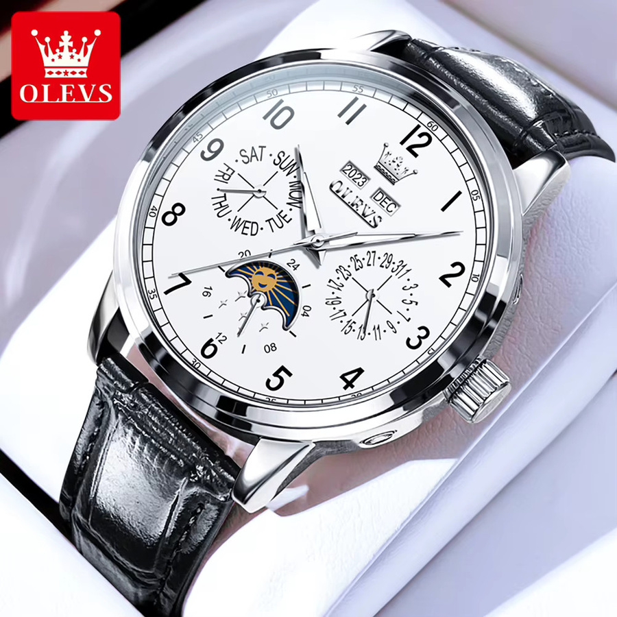 OLEVS Armbanduhr, Automatik, Edelstahl, Leder, Mondphase, Herren - Bild 2