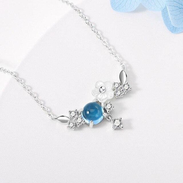 Halskette 925 Sterling Silber, Crystal Shell Blume, Blau, Damen - Bild 1