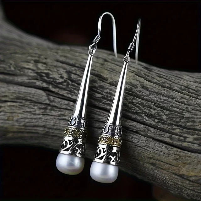 YoYo Anhänger-Ohrringe, Silber, Perle, Damen, Vintage - Bild 1