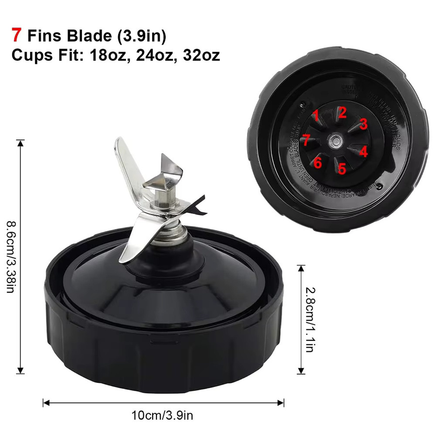 Ninja Ersatzmesser-Set für Nutri Ninja Auto iQ BL480 BL481 BL482-30 BL487 Mixer und Entsafter mit 7-Flossen-Extraktor und Silikonkautschuk-Dichtung - Bild 3