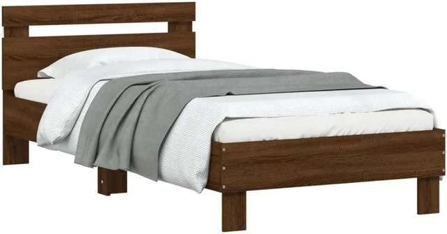 vidaXL Bettgestell mit Kopfteil in Eiche Braun mit LED-Leuchten und USB-Ladeport, Modernes Design aus Holzwerkstoff, B/T/H: 90 x 200 x 103 cm - Bild 1