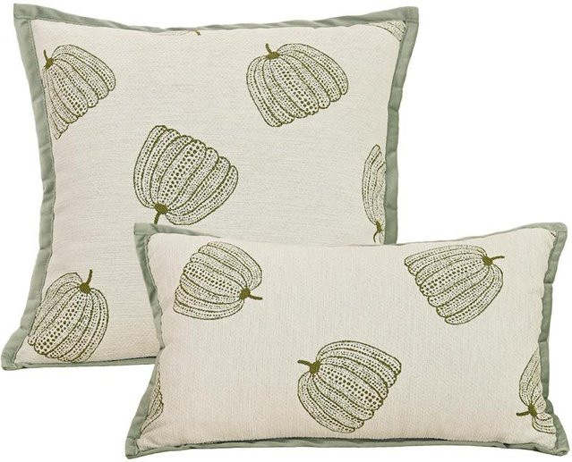 JMG Clothing Kissenbezug aus Chenille-Jacquard-Samt in Grün und Beige mit floralem Design, B/H: 45 x 45 cm - Bild 1