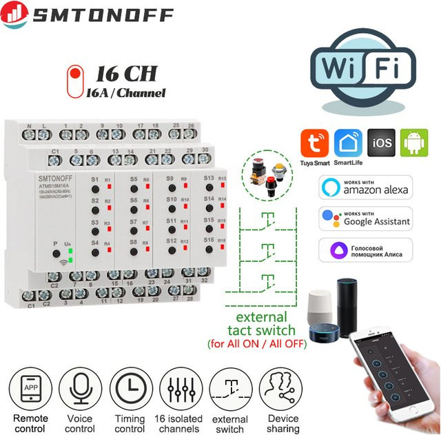 Tuya Smart-Schalter mit 16 isolierten Kanälen über WLAN, intelligenter Timer und Sprachsteuerung ohne Verlängerungsschalter - Bild 1