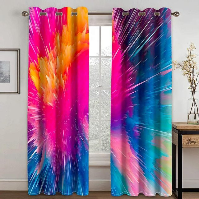 Yiran Furniture Sternenhimmel Vorhang mit Farbexplosion und Sternen-Design, Mehrfarbig, B/H: 55 x 120 cm, 2er-Set mit Ösen - Bild 1