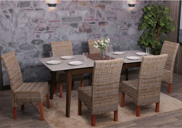 6er-Set Esszimmerstühle Var von MCW aus braunem Kubu-Rattan im Korbgeflecht ohne Sitzkissen - Bild 1