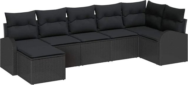 vidaXL Garten-Sofa-Set aus Polyrattan in Schwarz mit 7-teiligem Set und Kissen im L-Shape Design - Bild 1