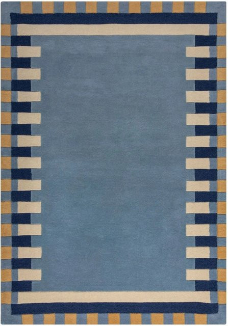 Flair Rugs Wollteppich Kai Wool Border in Blau, handgeknüpft, geometrisches Design, B/T: 120 x 170 cm - Bild 1