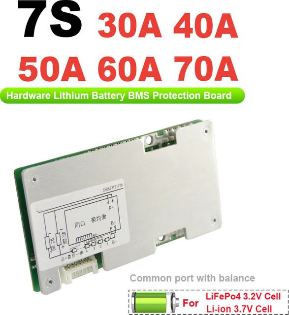 Lithium BMS Batterieschutzmodul für 24V Li-Ion NMC 3,7V Zellen mit Common Port und Balancing-Funktion (30A-70A) - Bild 1