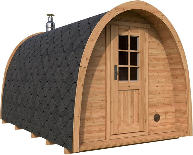 Kleine Sauna Pod aus Holz mit Auswahl zwischen Holzofen oder Elektroofen, Maße: 2 x 4 m - Bild 1