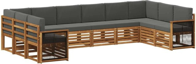 vidaXL Ecksofa Set in L-Form aus massivem Akazienholz mit Kissen in Anthrazit - Bild 1
