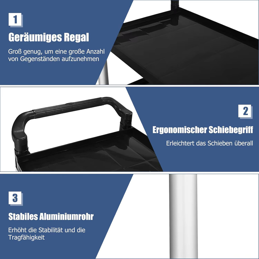 GOFLAME 3-stöckiger Servierwagen aus Metall in Schwarz mit Rollen und Griffen - Bild 5