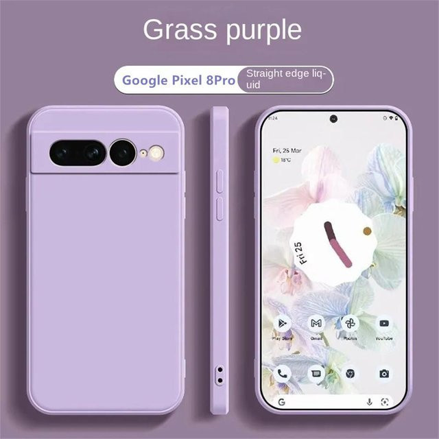 Stoßfeste Flüssigsilikon TPU Hülle für Google Pixel 8 7 6 Pro 7A 6A mit Kameralinsenschutz in Purple - Bild 1
