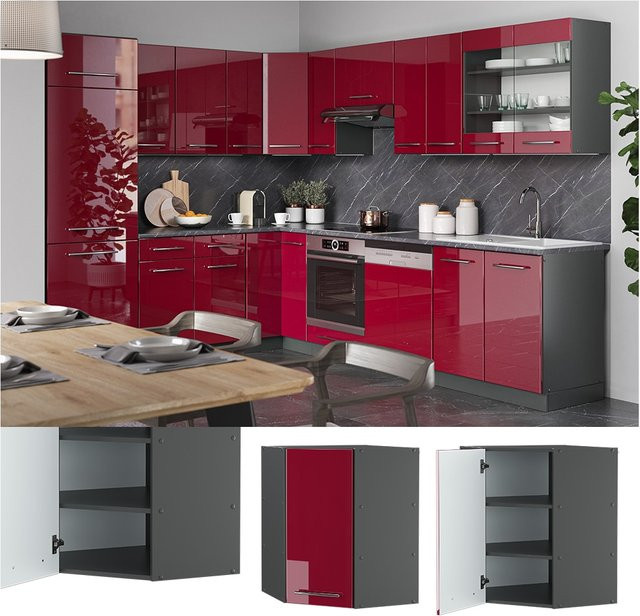 Vicco Eckhängeschrank Fame-Line Küchenschrank Bordeaux Hochglanz Anthrazit Breite: 57 cm - Bild 1