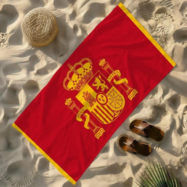 Ka Chen Mutong Strandtuch Flagge von Espana in Rot und Weiß, schnelltrocknend und sandabweisend, B: 40 cm, H: 60 cm - Bild 1