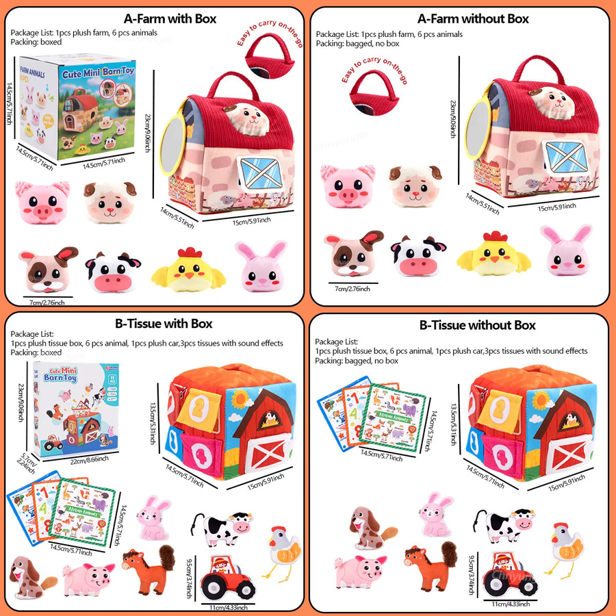 Yunhuisheng Plüsch Baby Tissue Box mit Sound Bauernhof Tiere Montessori Spielzeug für Neugeborene und Kleinkinder, Mehrfarbig - Bild 5