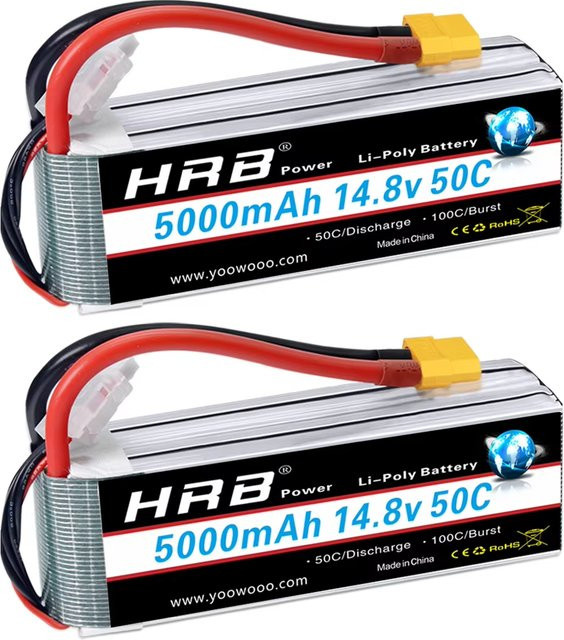 HRB LiPo Batterie 14,8 V 4S 5000 mAh 50C mit XT60 Anschluss für RC FPV Flugzeuge, Drohnen, Racing-Boote und Autos - Bild 1