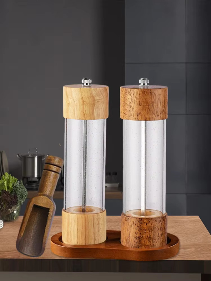 WXCOO Salz- und Pfeffermühlen-Set aus Holz und Acryl in Braun mit verstellbarem Keramikkern - Bild 4