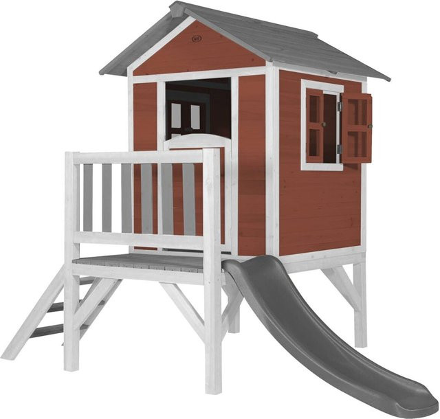 AXI Spielhaus Lodge XL aus Hemlockholz in Rot mit grauer Rutsche und Plexiglasfenstern, B/T/H: 240 x 189 x 167 cm - Bild 1