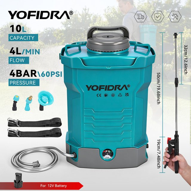 YOFIDRA Elektrischer Lithium-Rucksacksprüher in Türkis mit 10L Fassungsvermögen und 60PSI Hochleistungs-Bewässerungssystem - Bild 1