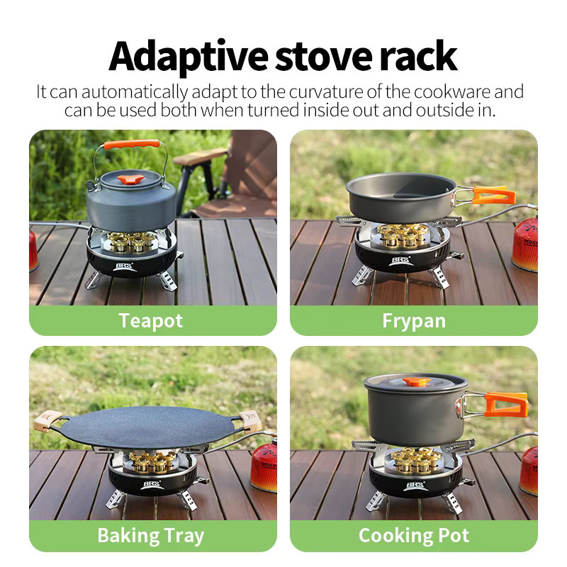 BRS Tragbarer Outdoor Camping Gasherd zusammenklappbarer Sieben-Sterne-Kocher in Schwarz und Silber - Bild 4