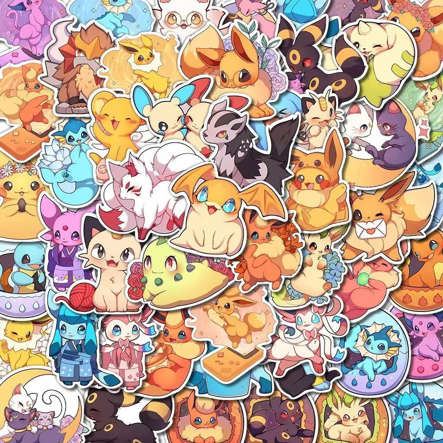 TAKARA TOMY Pokemon Aufkleber Set mit Eevee und Pikachu, wasserfeste Kawaii Anime Sticker in Multicolor für Laptop und Schreibwaren - Bild 2