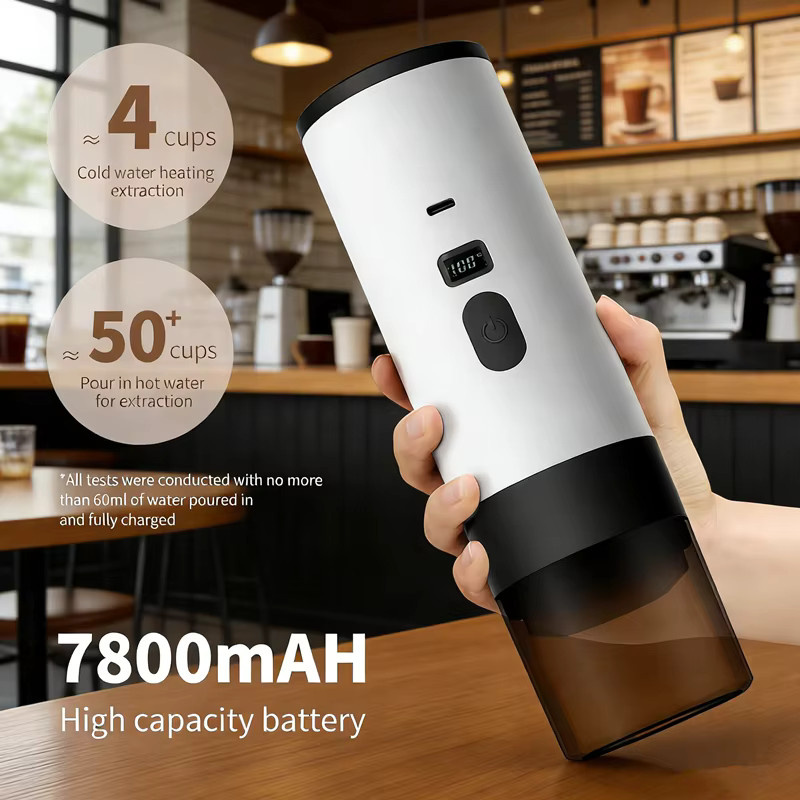 JFBONIN Tragbare 3-in-1 kabellose elektrische Espressomaschine für Kapseln und Pulver, Reise-Kaffeemaschine für Auto, Camping und Zuhause, Schwarz oder Weiß - Bild 2