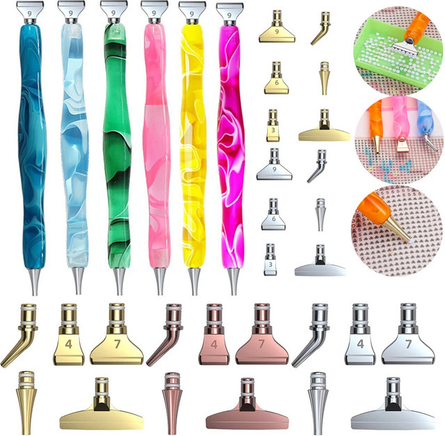 TAKEWEALTH 7er Set Wiederverwendbare Diamantmalerei Stift Köpfe aus Metall in Gold, Lila und Multicolour - Bild 1