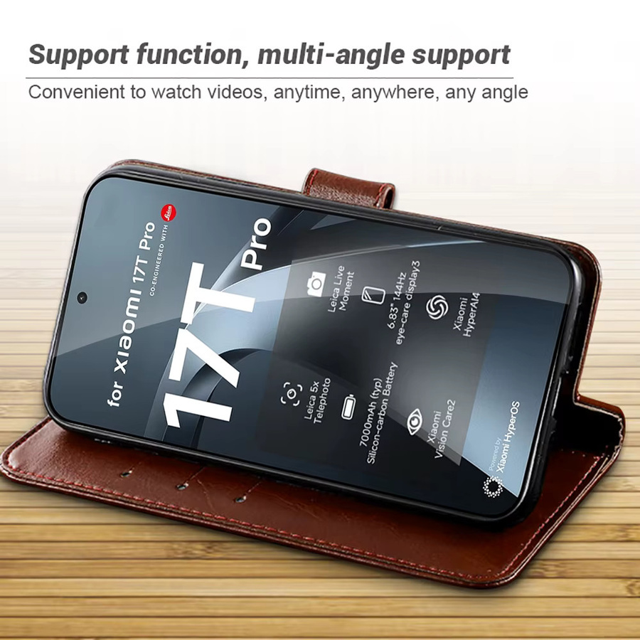 Leder-Brieftasche mit integriertem Kartenfach und magnetischem Buchständer für Xiaomi 17T und 17T Pro 5G in Blau oder Braun - Bild 4