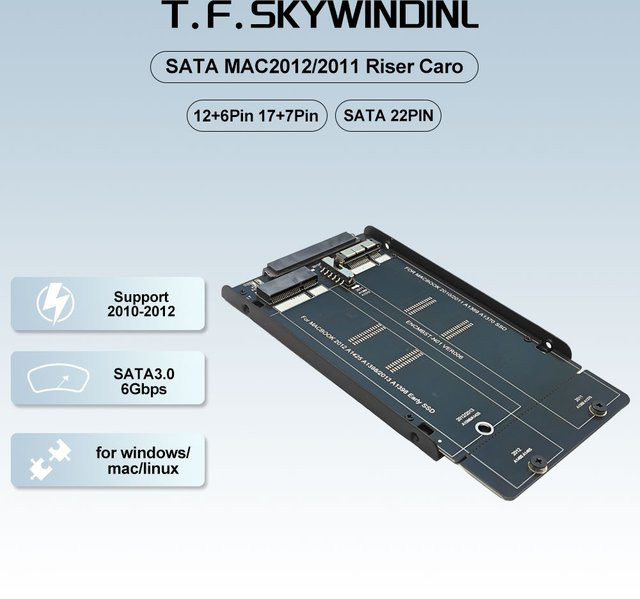 T.F.SKYWINDINTL 2-in-1 SATA 22Pin auf Mac Adapter für MacBook Pro und Mac Pro, 6 Gbit/s SSD/HDD-Konverter, Schwarz - Bild 1