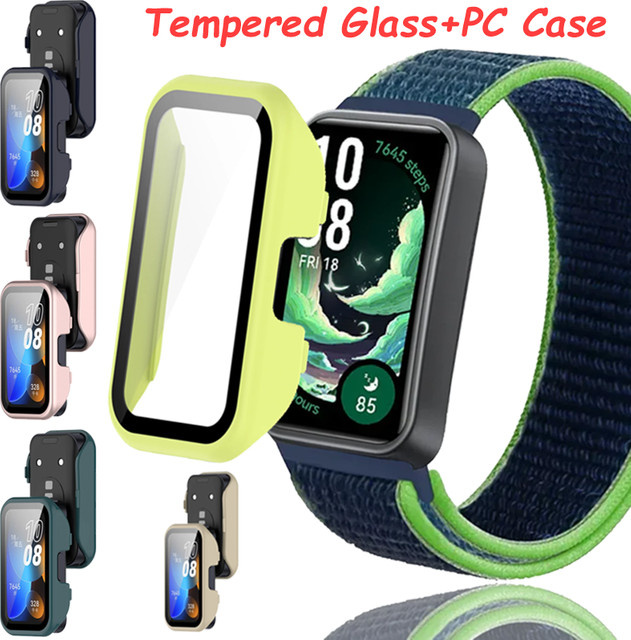 Huawei Schutzhülle mit gehärtetem Glas, Schwarz, Huawei Band 10 9 8 - Bild 1