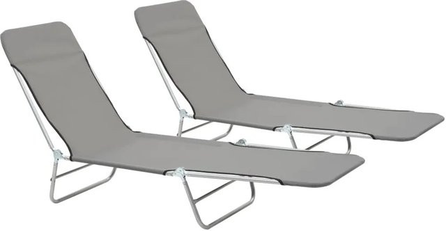 Furnicato Set aus 2 Klappliegen aus pulverbeschichtetem Stahl und grauem Oxford-Gewebe - Bild 1