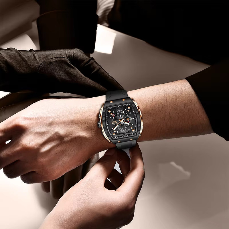 LIGE Armbanduhr, Chronograph, Quarz, Eckig, Schwarz, Herren - Bild 5