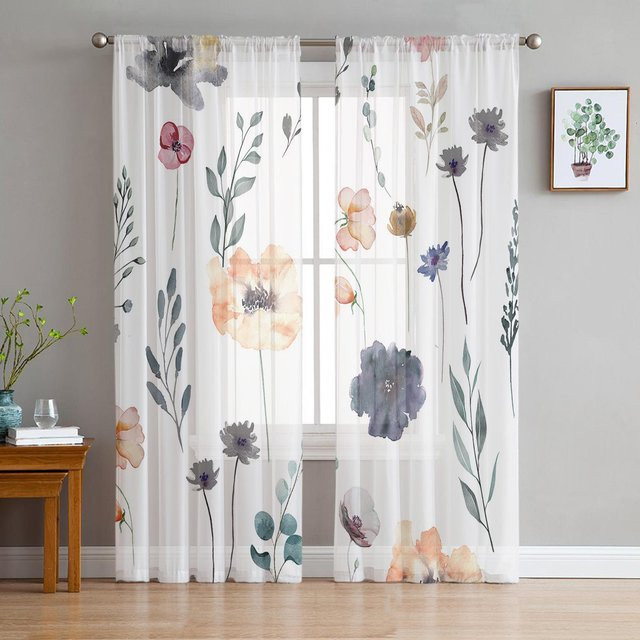 Transparenter Tüllvorhang mit floralem Aquarell-Blumenmuster von Super Six in Weiß, Breite: 135 cm, Höhe: 114 cm - Bild 1
