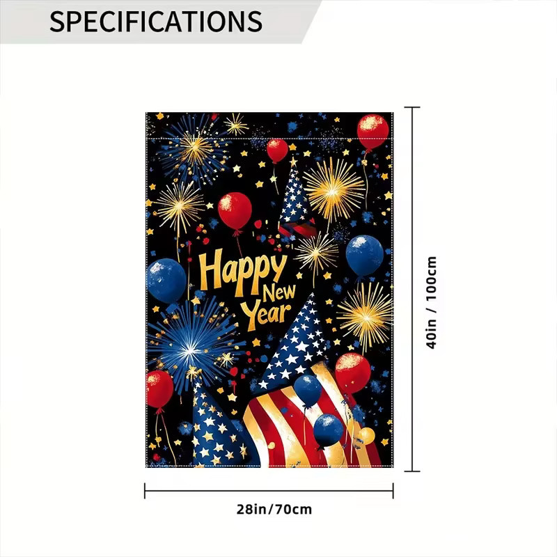 VIKAMA Silvester Gartenflagge Frohes Neues Jahr, doppelseitige Outdoor-Dekoration in Multicolour, B/H: 30 x 45 cm - Bild 2