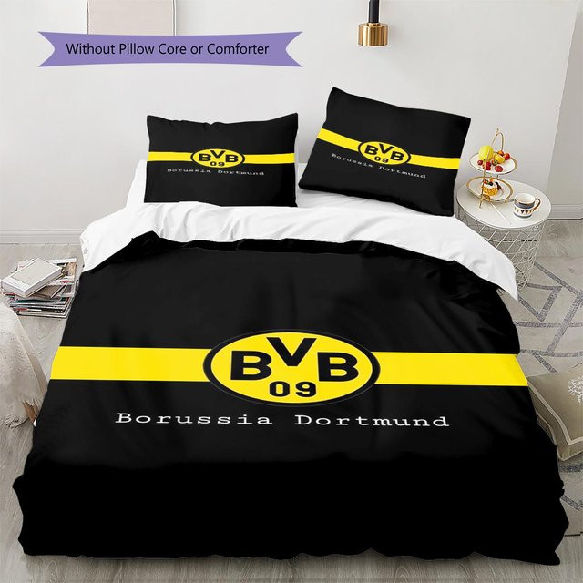 Borussia Dortmund Muster Bettwäsche Set in Schwarz mit 1 Bettbezug und 2 Kissenbezügen, B/H: 140 x 200 cm - Bild 1