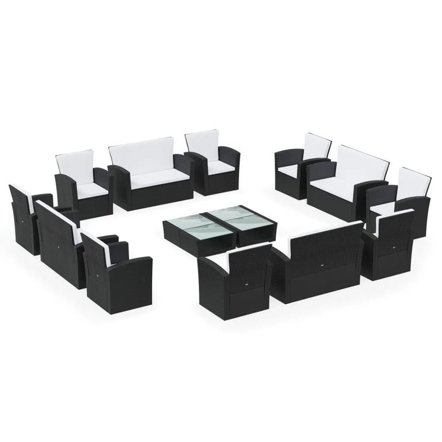 vidaXL 16-tlg Garten-Lounge-Set aus Poly Rattan mit Auflagen in Schwarz - Bild 2