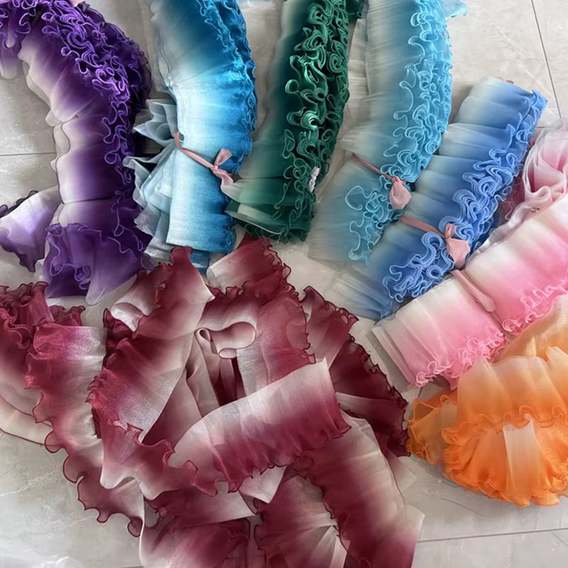 Lotusblatt Organza Plissee Designer Stoff mit Farbverlauf und Rüschen als Spitzenbesatz für Hochzeit und DIY-Nähen, Multicolour, 5 Yards - Bild 2