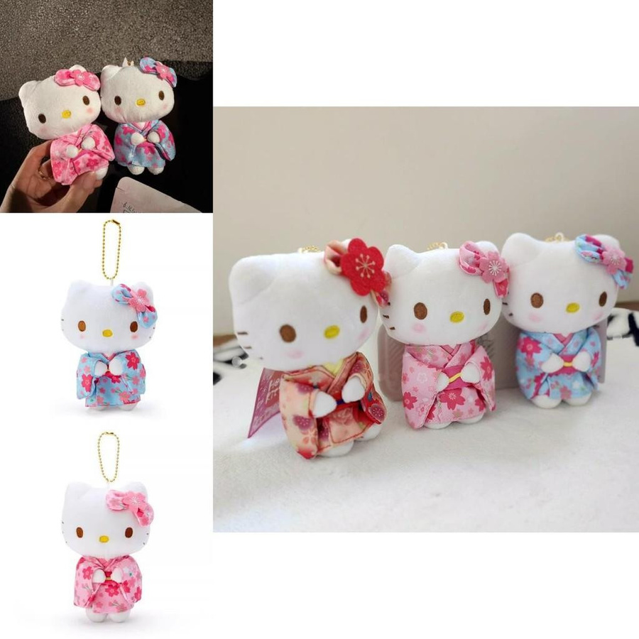 FernGlade Hello Kitty Plüschpuppen-Schlüsselanhänger japanisches Kimono-Design blau - Bild 2