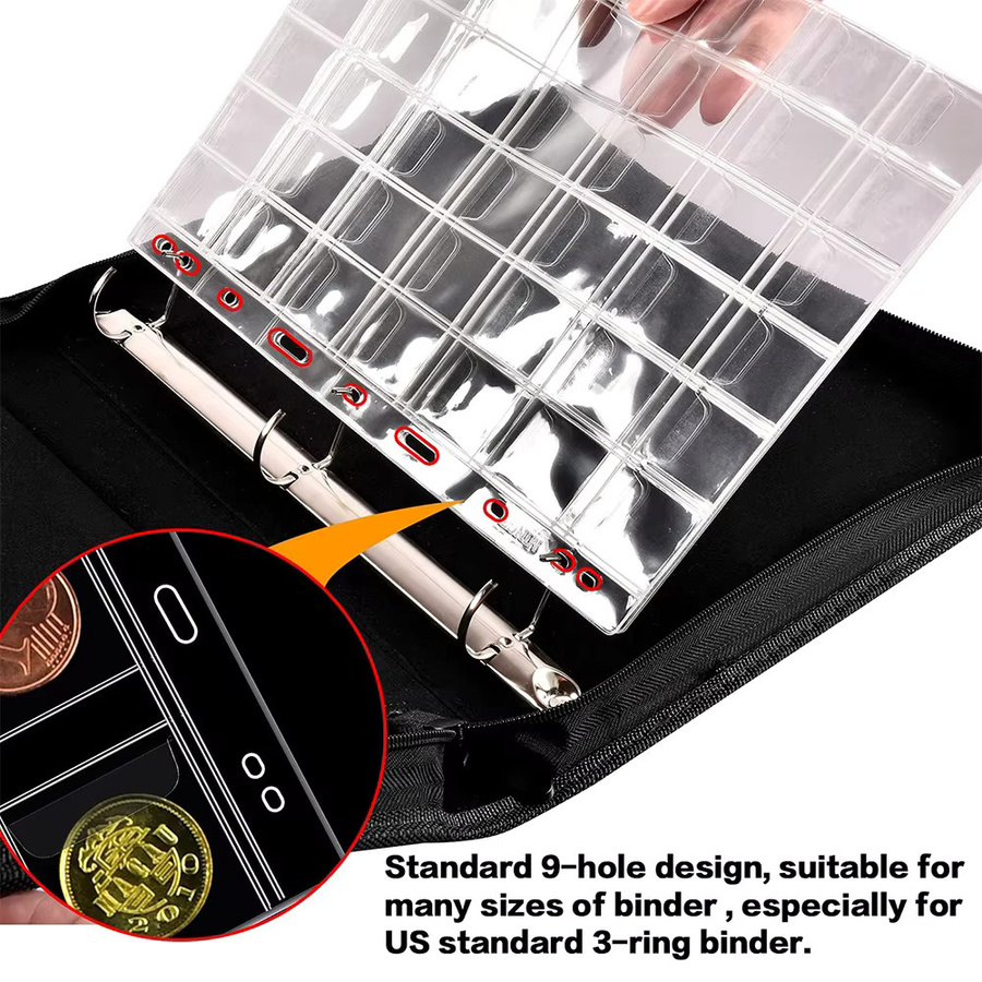 Transparente Münztasche aus Kunststoff mit 9 oder 3 Löchern als Einsätze und Hüllen für Münzsammlungen und Binder-Protektoren in Silber - Bild 5